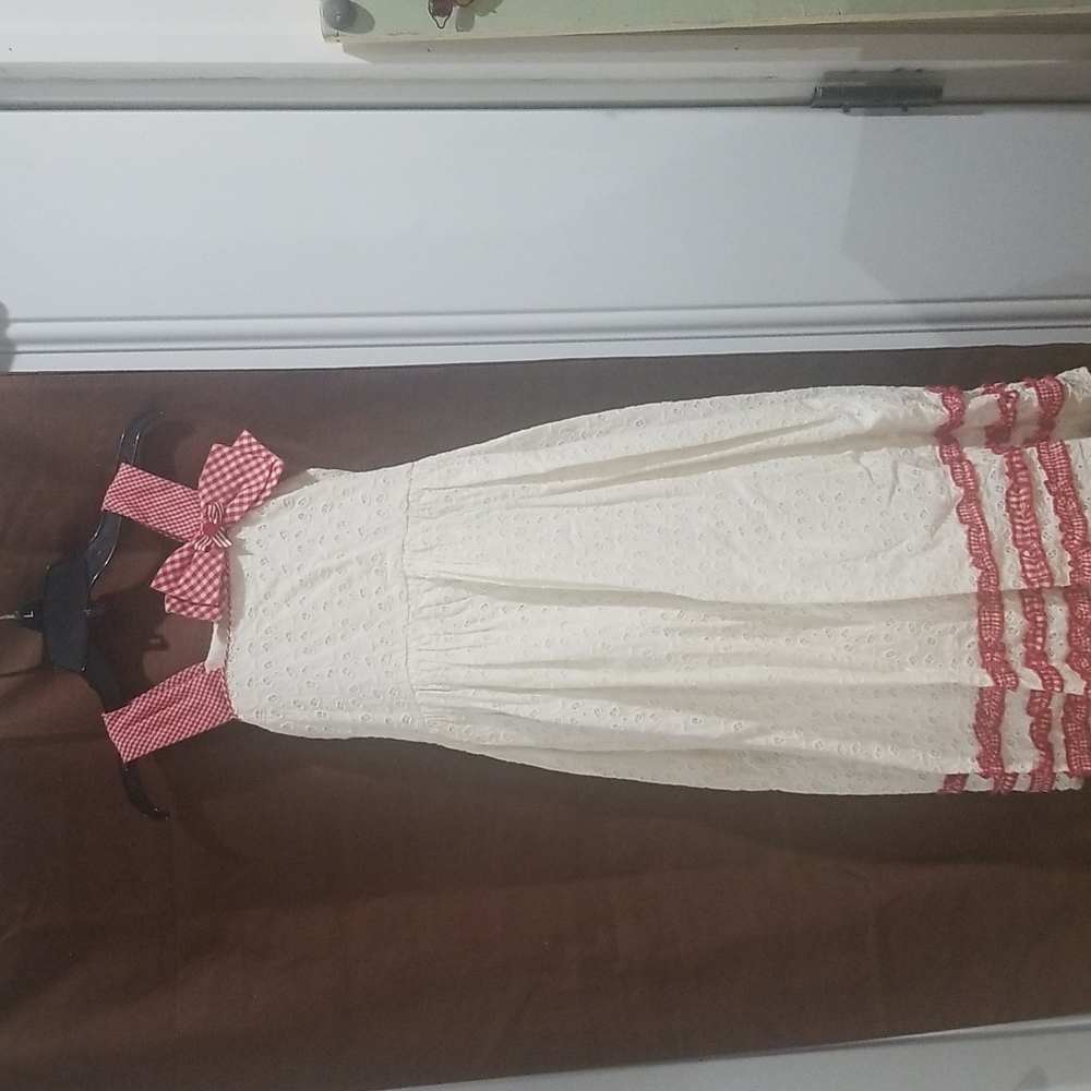 Girls beautiful Red and white eyelet dress